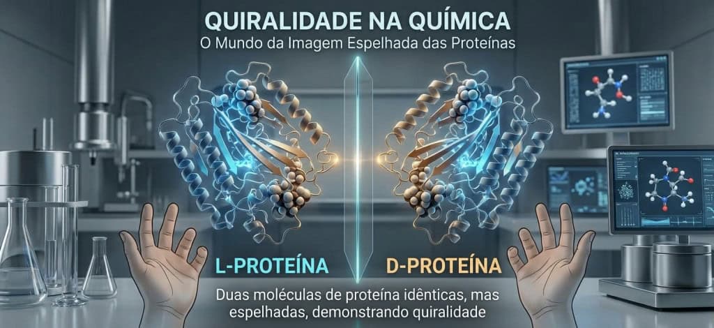Moléculas com a mesma composição podem ter formatos espelhados diferentes, uma característica chamada quiralidade. – Imagem criada por inteligência artificial: Gemini/Olhar Digital