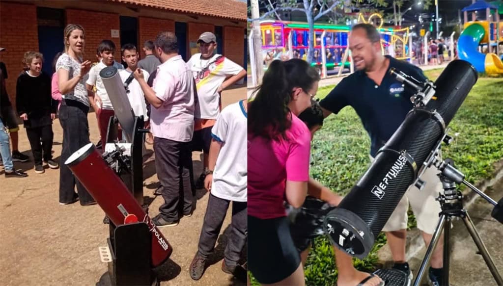 Projeto "Astronomia - Ciência na Rua", idealizado pelo professor Rodrio Fernandes (ao centro, de óculos).