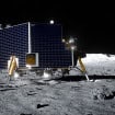 Representação artística do módulo de pouso lunar Griffin Mission One, da Astrobotic, na superfície da Lua.
