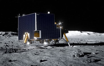 Representação artística do módulo de pouso lunar Griffin Mission One, da Astrobotic, na superfície da Lua.