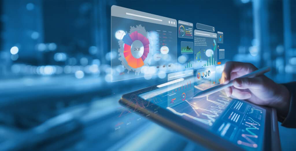 Painel de visualização de dados moderno com gráficos, gráficos e interface de análise - Digital Business Intelligence UI