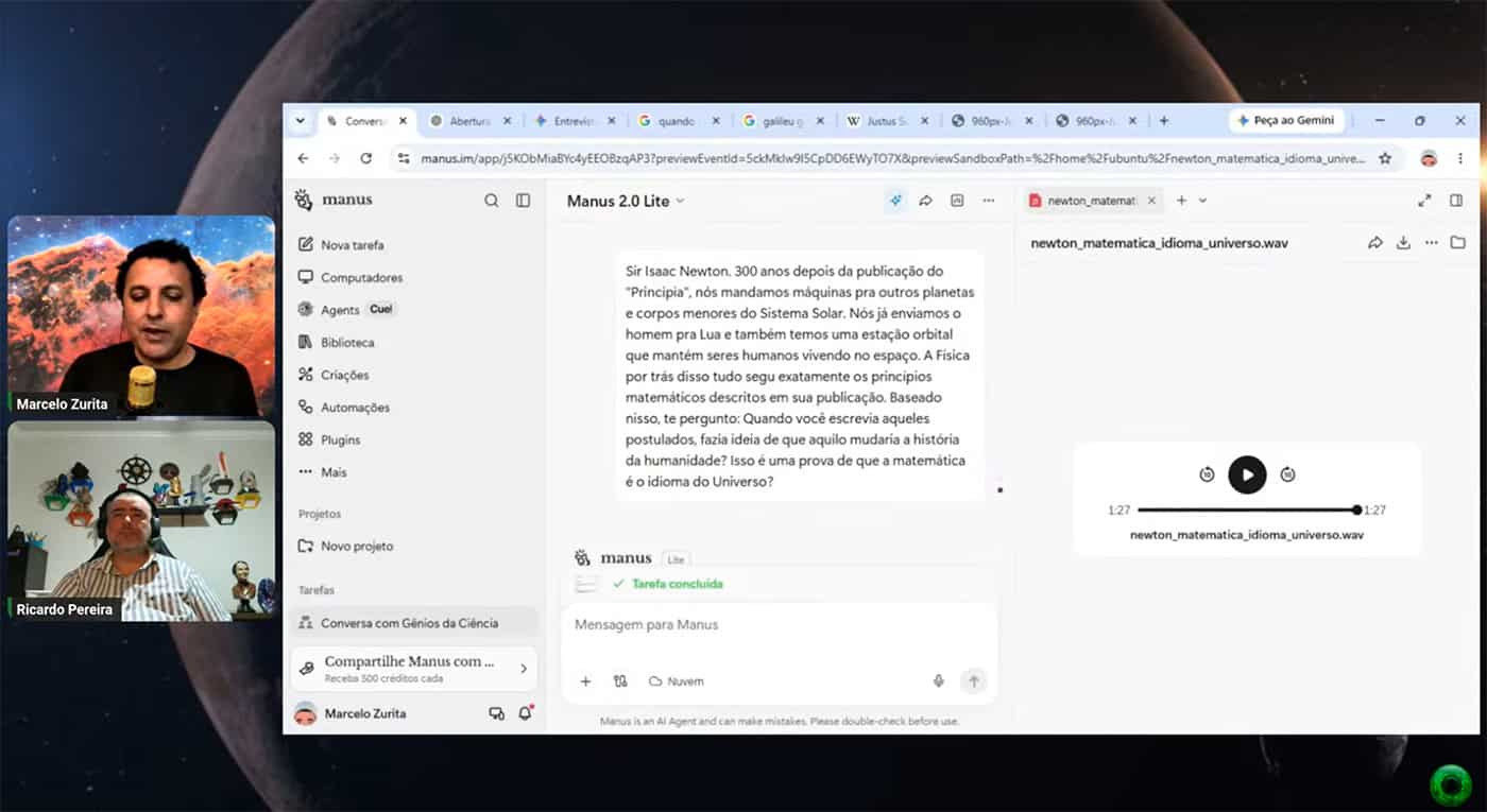 Simulação de conversa com Isaac Newton usando a IA.