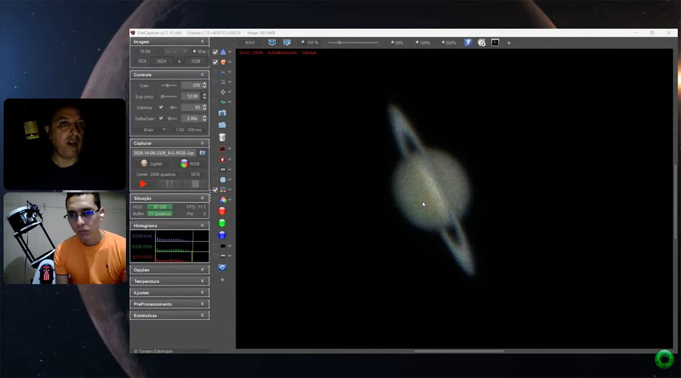 No programa Olhar Espacial da última sexta-feira (4), o astrofotógrafo Nyêrdson Ferreira mostrou Saturno ao vivo.