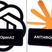 Logos da OpenAI e da Anthropic exibidos em telas de smartphones, representando a concorrência entre empresas de inteligência artificial.