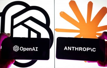 Logos da OpenAI e da Anthropic exibidos em telas de smartphones, representando a concorrência entre empresas de inteligência artificial.