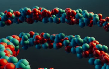 Vibrant closeup of a colorful molecular model illustrating abstract scientific concepts.
