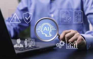 Governança de IA, risco e conformidade, inteligência artificial com segurança, certificação, ícones de negócios e análise. IA responsável, governança corporativa, gerenciamento de riscos e transformação digital