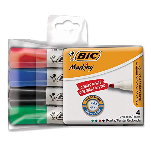 Imagem do produto Pincel Marcador de Quadro Branco BIC Marking, Recarregável, 4 Cores Clássicas, Ponta Redonda, 891683