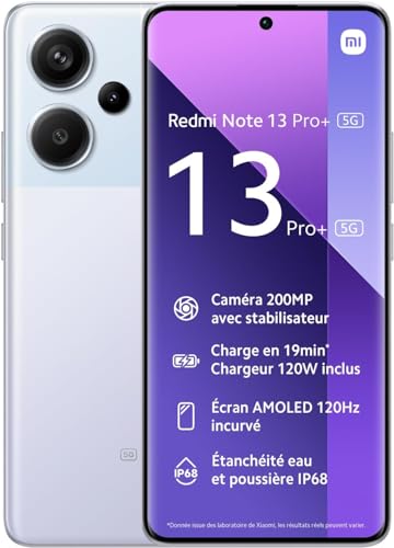 Xiaomi Smartphone Redmi Note 13 Pro+ 5G 256GB ROM / 8GB RAM Versão Global, Câmera OIS, Tela MOLED Curva de 6,67 ", HyperCharge 120W, 120Hz (Purple)