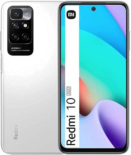 Xiaomi Redmi 10 2022 NFC 4G LTE (128GB + 4GB) LTE GSM Global Desbloqueado 6,5" 50MP Quad Camera (Não Verizon Sprint Boost Tmobile At&T Cricket) + (com Fast Car 16W Charger Bundle) (Pebble White)