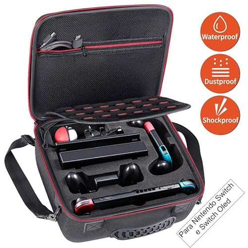 Imagem do produto Bolsa Compatível Com Nintendo Switch Oled V1 V2 Preta Com Alça Mão e Ombro Transporte Seguro Proteção Viagem
