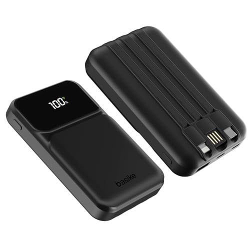 Imagem do produto Basike Power Bank, Carregador Portátil Universal 10000mAh, USB-A(até 22.5W)+USB-C(até 20W) com 3 Cabos Integrados (USB-C, USB, Lightning) Carregamento Rápido, Led Indicador de Bateria (Preto)