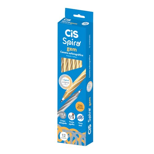 Imagem do produto Caneta Esferográfica SPIRO GEM, CIS, Ouro (Tinta Azul), Caixa com 12 unidades