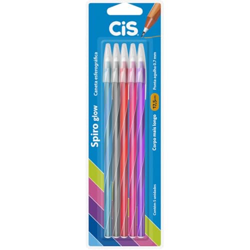 Imagem do produto Caneta Esferográfica SPIRO GLOW, CIS, Multicor, Blister com 5 unidades