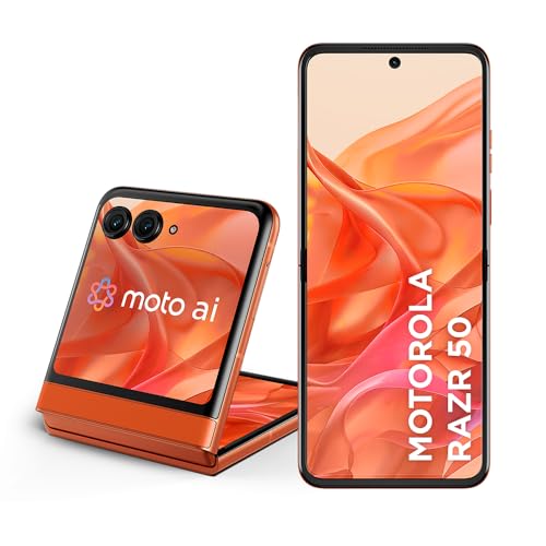 Smartphone Motorola Razr 50 5G 512GB 24GB Ram Boost Tela dobrável 6,9" pOLED e externa 3,6” Moto AI camera IPX8 - Orange - Vegan Leather