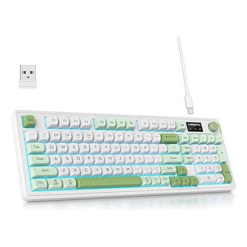 Imagem do produto Splplus Teclado Gamer Mecânico 3 Modos (Bluetooth/2.4G/Cabo) com RGB, Design Ergonômico, Teclas Cratera, 889g Leve - para Jogos e Escritório (Snow Green, Inglês internacional)