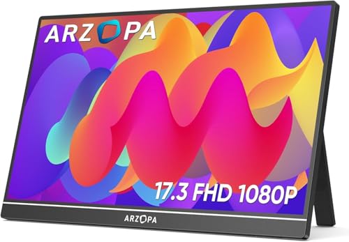 Imagem do produto ARZOPA Monitor portátil de 17,3”, monitor para jogos IPS 1080P FHD 103% sRGB Monitor para laptop com suporte embutido Tela externa HDMI USB C para PC Mac Telefone Xbox Switch PS5