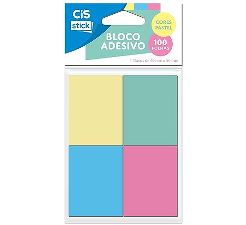 Imagem do produto CIS Office ST0101 Pacote com 4 Blocos Adesivo Pastel 40X50mm - 100 folhas por bloco