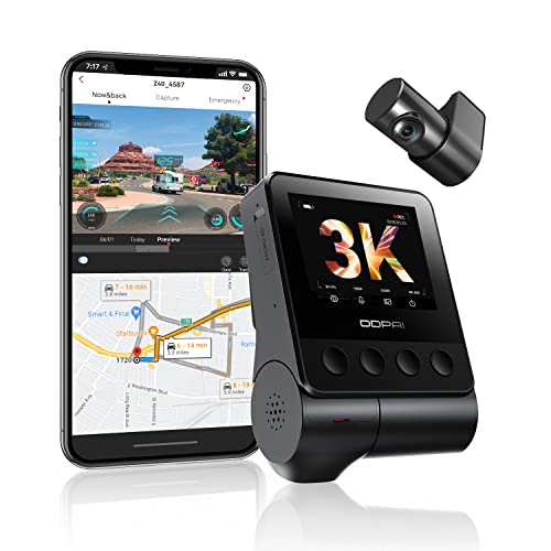 Imagem do produto DDPAI Z40 Câmera Veicular Frontal e Traseira 3K+1080P Com WiFi Aplicativo, SR e GPS, Supercapacitor, Gravação em Loop, Modo de Estacionamento 24H, Tela IPS 2” Com Noite Visão(Sem Cartão SD)