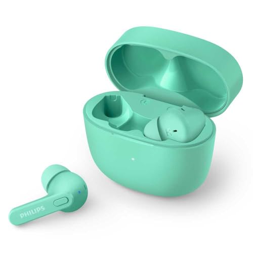 Imagem do produto Fone de ouvido sem fio TWS bluetooth com microfone, formato em haste, IPX4 e energia para 18 horas totais na cor verde TAT2206GR/00