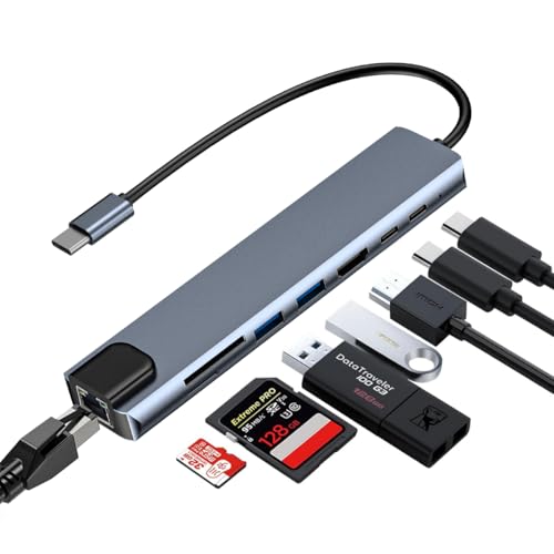 Imagem do produto Hub USB-C 8 em 1 com HDMI 4K a 60Hz – 3 Portas USB 3.0 para Transferência Rápida, Carregamento Tipo C Ultra-Rápido, Compatível com MacBook, Windows e Chromebook, Expansão Compacta, Cinza