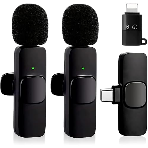Imagem do produto Microfone de Lapela Sem Fio Bluetooth Kit 2 Microfonones Abafamento de Ruído Até 10 Horas Tempo de Trabalho Compatível com Camera, iPhone, Android, PC - Conexão Android e USB-C - Linha AGold Premium