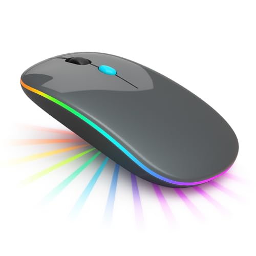 Imagem do produto Mouse Sem Fio Recarregável Ergonômico, RGB, Silencioso, Bluetooth 5.0 + USB, DPI Ajustável – Cinza Premium