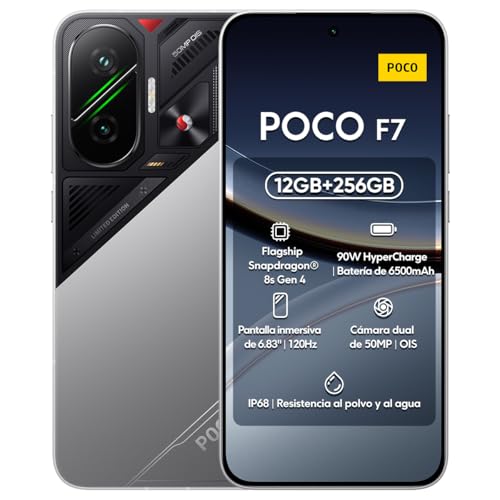POCO F7 256GB/512GB ROM Smartphone Pantalla Flow AMOLED WQHD+ de 120Hz de 6.83" Snapdragon 8s Gen 4, 50MP Bateria 6500mAh IP68 (SILVER, 12GB+256GB)