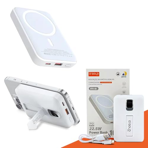 Imagem do produto Power Bank 10.000mAh Turbo Carregador Portátil Universal por Indução Carregamento Ultra Rápido Suporte Dobrável Compatível Com Todo Celular Com Carregamento Magnético - Linha Premium AGold - Branco