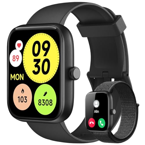 Imagem do produto Smartwatch Relógio Inteligente, Tela HD de 1,83' Relógio Fitness com Alexa, 120 Esportes, Frequência Cardíaca e Monitoramento do Sono, IP68 à rova d'água, Compatível com Android iOS, 2 Pulseiras Preto