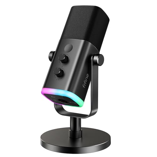Imagem do produto FIFINE Microfone dinâmico USB/XLR para gravação de podcast,microfone streaming para jogos de computador com RGB,botão de mudo,conector para fones de ouvido,suporte de mesa,para cantar no YouTube-AM8