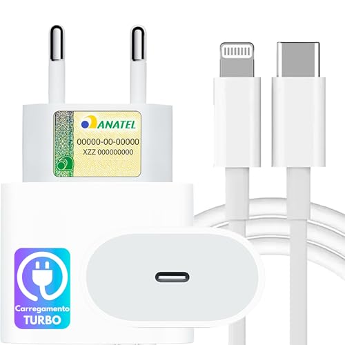 Imagem do produto Fonte Carregador 25W Turbo + Cabo Usb-C-Lightning Compatível iPhone X Xr SE 11 12 13 14 Carga Ultra Rápida - Premium®