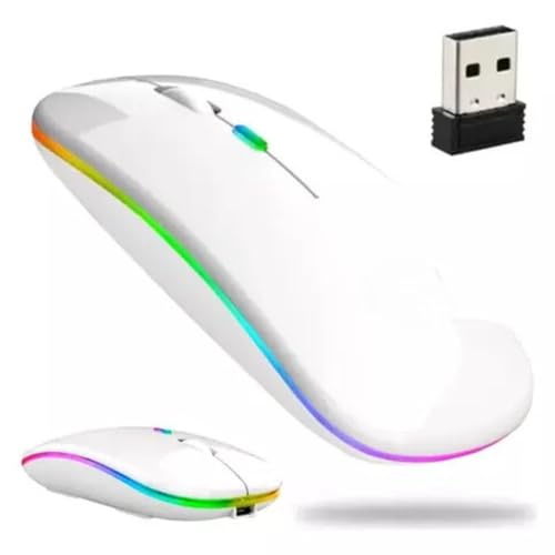 Imagem do produto Mouse Sem Fio Recarregável com Led, Design Ergonômico, Conexão Dual Bluetooth 5.0/USB 2.4GHz, DPI Ajustável, Silencioso (Branco)
