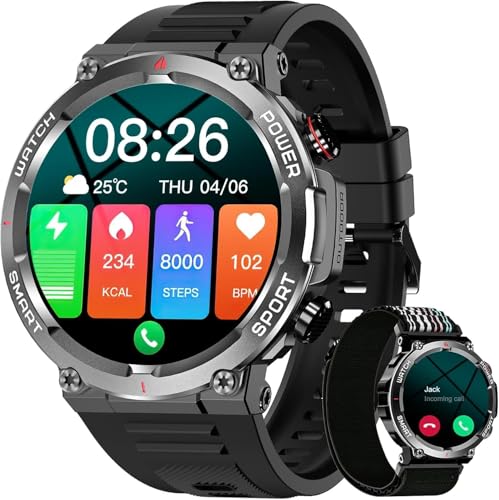 Imagem do produto Smartwatch Militar Masculino,Relógio Inteligente com Chamadas,Tela HD de 1.39',2 Alças,100+ Modos Esportivos,Resistente à Água e Compatível com iOS e Android
