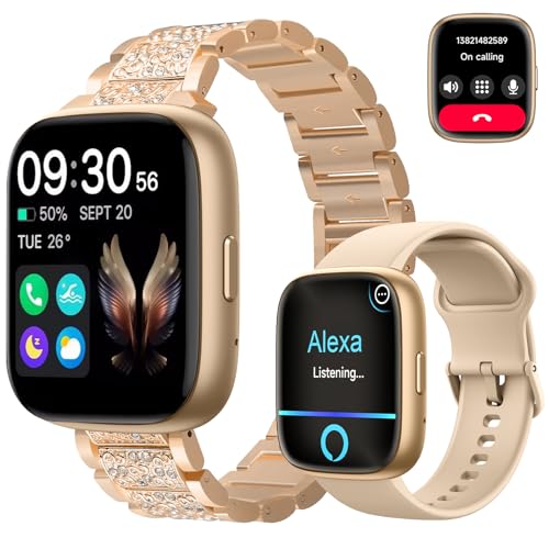 Imagem do produto SmartWatch, relogio smartwatch com Ecrã tátil e Alexa, à prova d'água IP68, relogio smartwatch feminino e masculino, com modo esportivo e recebimento de notificações (Ouro rosê)