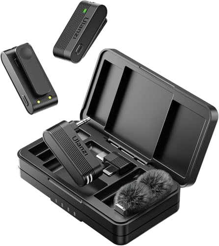 Imagem do produto ULANZI A100 Microfone de lapela sem fio Microfone de lapela para câmera e telefone com USB C/3,5 mm/plugue, 32KHz 16Bit, cancelamento de ruído, bateria de 13,5 horas