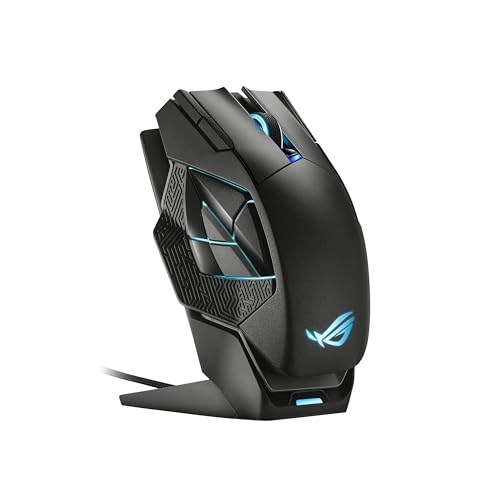 Imagem do produto ASUS Mouse para jogos ROG Spatha X sem fio (suporte de carregamento magnético, 12 botões programáveis, 19.000 DPI, soquetes hot swap push-fit, micro interruptores ROG, paracord e iluminação Aura RGB),