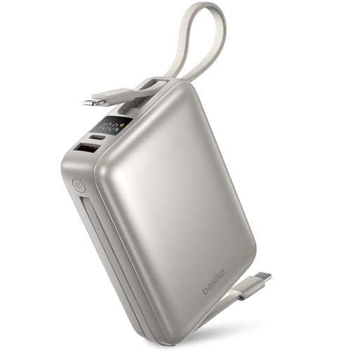 Imagem do produto Basike Carregador Portátil, Power Bank 20000mAh com Cabos Integrados, Carregamento Rápido 22.5W(MAX), Compacto, Led Indicador de Bateria para iPhone/Samsung/Huawei/Xiaomi (Prata)