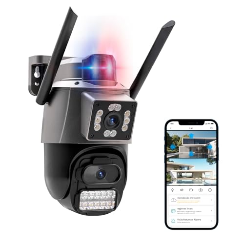 Imagem do produto Câmera IP Sem Fio de Segurança Externa HD 3MP, Câmera de Visão Noturna Infravermelha WiFi, Dupla Lente Grande Angular, IP66 à Prova D'água e à Prova de Poeira, Luz de Advertência