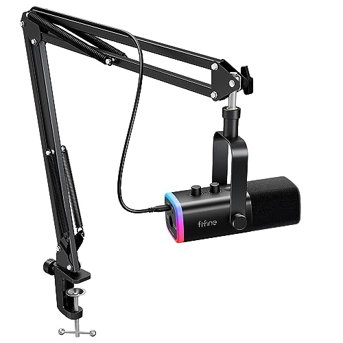 Imagem do produto FIFINE conjunto de microfone para jogos XLR/USB, mic dinâmico para PC para podcasting, kit de microfone RGB para computador com suporte para braço de lança,para gravação de voz vocal-AM8T Preto