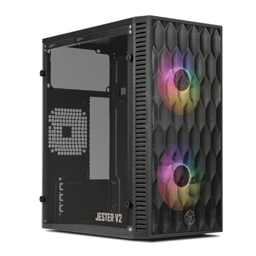 Imagem do produto Gabinete Gamer TGT Jester V2 | Rainbow | Mini-Tower | Lateral de Acrílico | Com 2 Fans | Preto | TGT-JSRV2-BKGF02