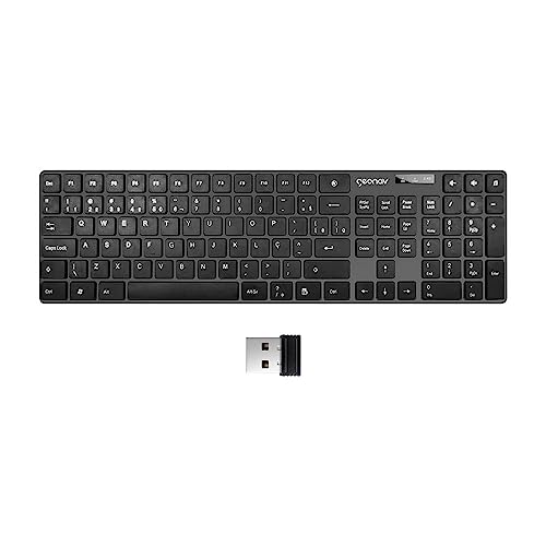 Imagem do produto Geonav Teclado sem fio, 108 teclas, Alfanúmerico, Padrão ABNT2, Teclas baixas e macias, Ergonômico com inclinação, Indicador de bateria, OFTCW01, Preto