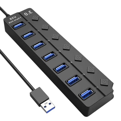 Imagem do produto Hub USB 3.0 Com 7 Portas, Botões Individuais, LED, Alta Velocidade (5Gbps) Compatível Com PC Notebook TV Console Mouse PenDrive Teclado Impressora Acabamento Premium