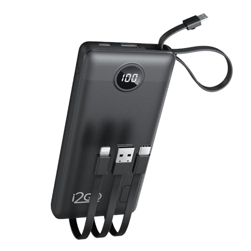 Imagem do produto I2GO, Carregador Portátil (Power Bank), 10000mAh, 4 em 1 Com Cabos Acoplados (Micro USB, USB-C, Lightning e USB-A), Preto, i2GO PRO