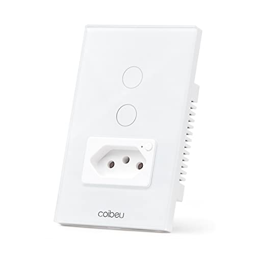 Imagem do produto Interruptor Inteligente WiFi com Tomada, Interruptor Smart Sem Fio Doméstico Multifuncional, Controle Remoto de Eletrodomésticos Por Celulares, Branco, 2 Botao, com neutro, 16A