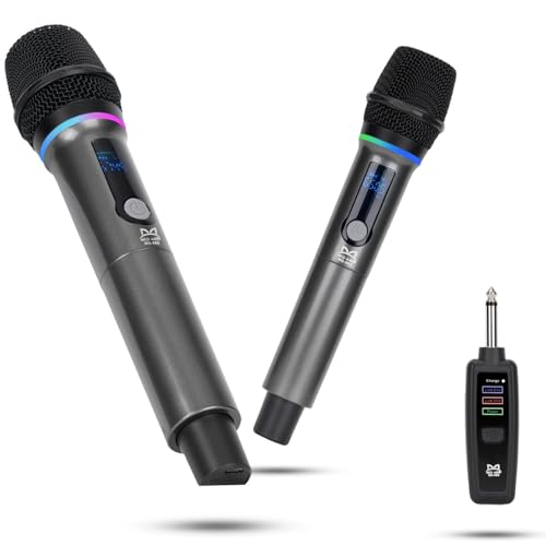 Imagem do produto Microfone Sem Fio Profissional Duplo, Microfones Dinâmicos com Bluetooth, Iluminação RGB Dupla, Receptor UHF de Alta Frequência, Ideal para Karaokê em Casa e Uso Portátil Outdoor