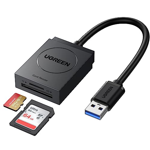 Imagem do produto UGREEN Leitor de cartão SD USB 3.0 Leitor de cartão de memória flash de slot duplo TF SD Micro SD SDXC SDHC MMC RS-MMC Micro SDXC Micro SDHC UHS-I para Mac Windows Linux Chrome Leia 2 cartões