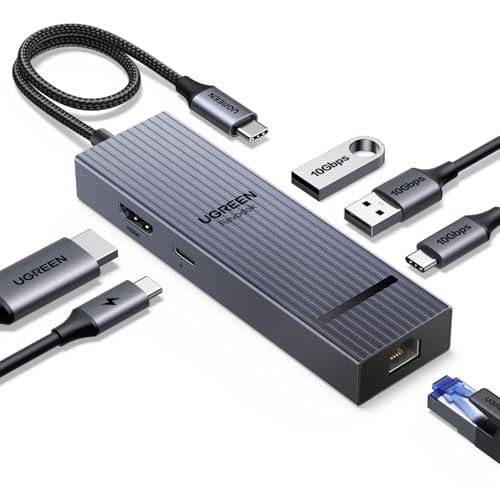 Imagem do produto UGREEN Revodok Pro 6 em 1 USB C Hub, Adaptador Gigabit Ethernet com 4K 60Hz HDMI, 100 W PD, Portas de Dados USB A&C 3.2 de 10 Gbps Compatível com Mac M1/M2/M3, iPad, iPhone 16 Pro/Pro Max, Steam Deck