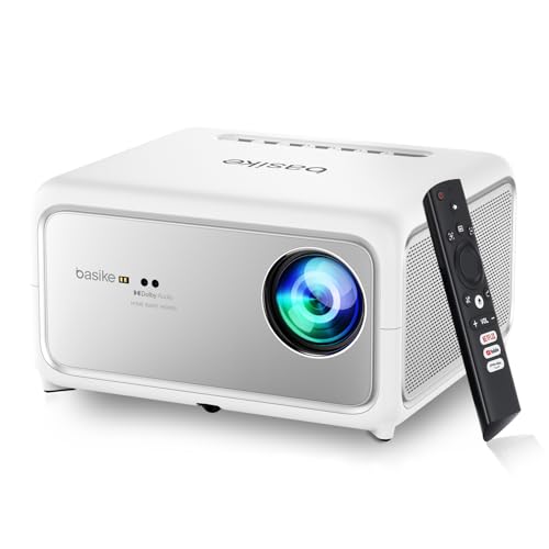 Imagem do produto Basike Mini Projetor Portátil 4K Full HD, 1080P Nativo, 16000 Lúmens HDR10, Foco e Correção Automáticos, Wi-Fi 6 e BT 5.4, Som Dolby, Netflix Licenciado – Compatível com iOS/Android/TV Stick – Branco