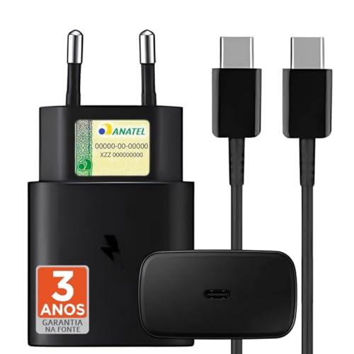 Imagem do produto Carregador Turbo Compativel c/Samsung Galaxy, Motorola, Novo Iphone 15/16 - Fonte 25W Ultra,Carregamento Rápido, Tipo C + USB, Acompanha Cabo Tipo C, para Android/IOS - Certificado Premium Black